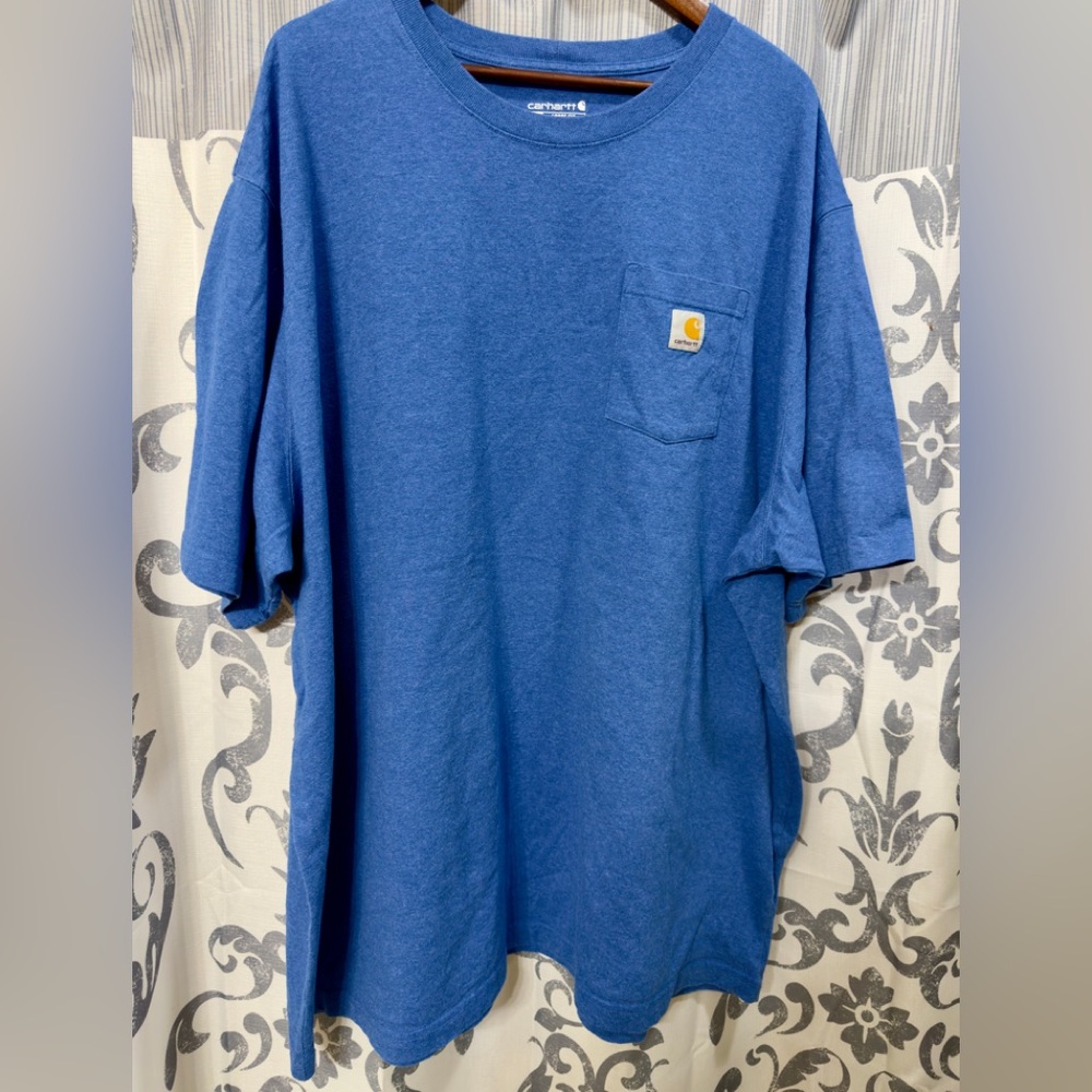 Carhartt Loose Fit Heather Blue Tee Workwear Logo Pocket Size‎ 4XL, EUC